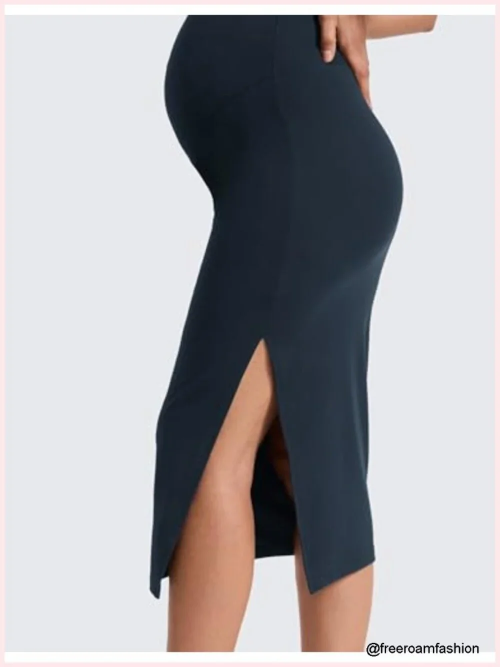 Butterluxe Maternity Side Split Midi Skirt - Bodycon Over The Belly Stretchy